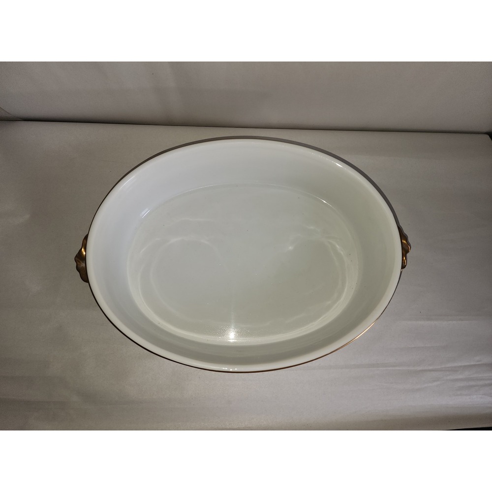 Golden Heirloom Oven Ware White Oval Casserole Dish 22k Gold Trim Leaf Handles